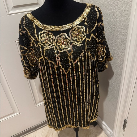 Jean for Joseph Le Bon Black and Gold beaded Sequin top - Picture 1 of 5